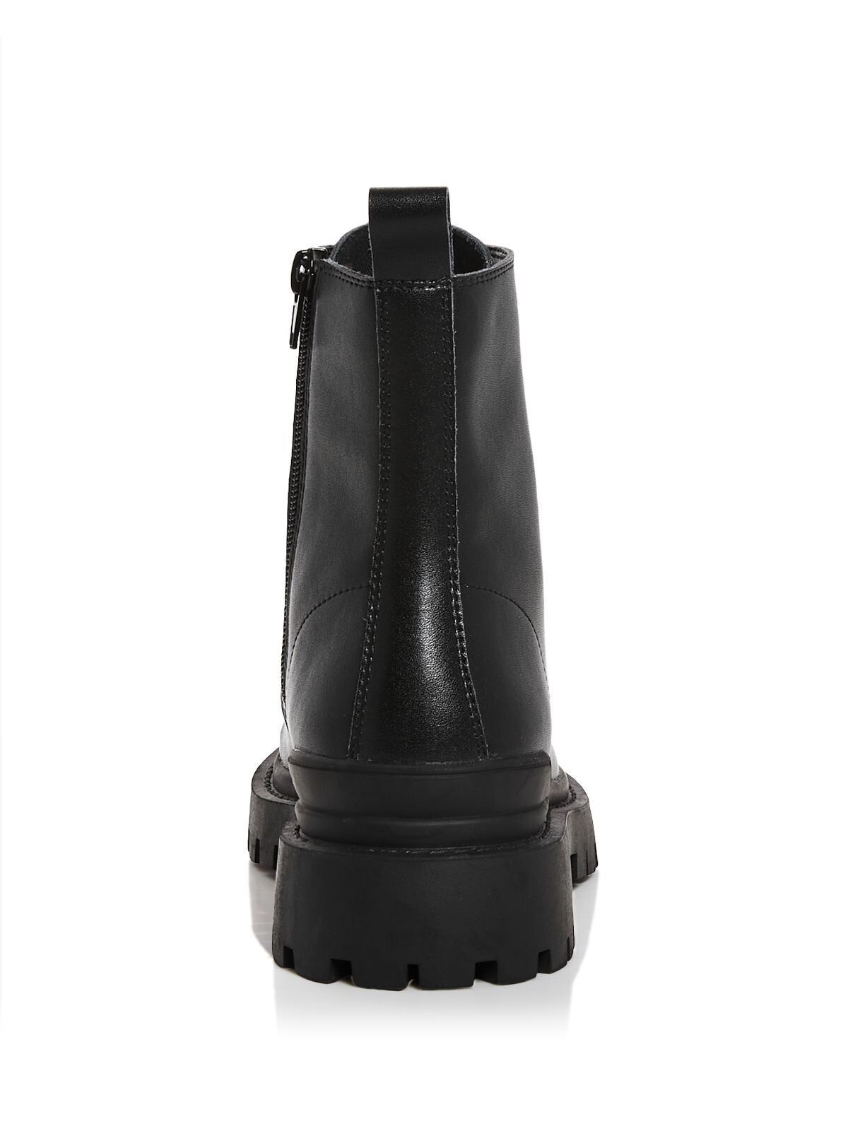 AQUA Womens Black Pull Tab Lug Sole Lace Quinn Round Toe Block Heel Lace-Up Leather Combat Boots 8 M