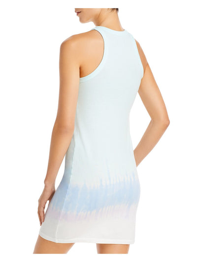 WSLY Womens Aqua Stretch Ribbed Ombre Sleeveless Halter Short Body Con Dress S