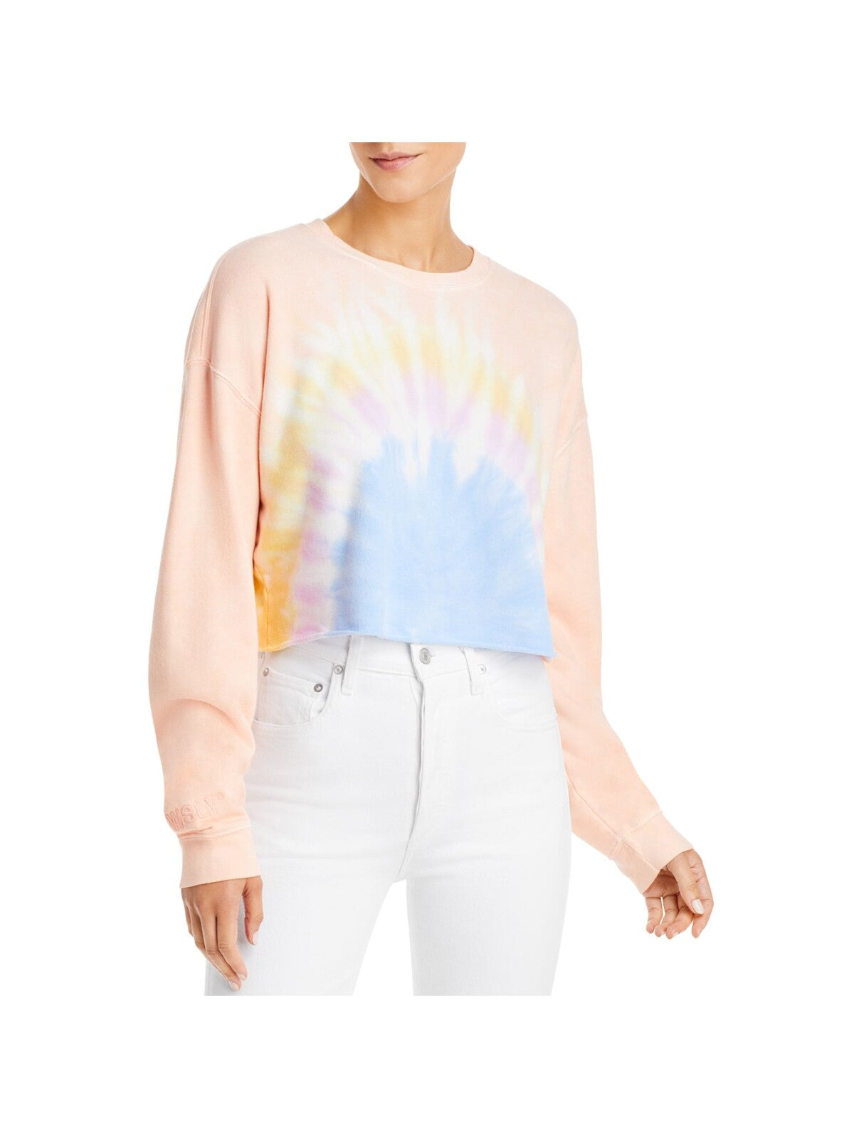 WSLY Womens Orange Ribbed Cropped Tie Dye Long Sleeve Sweatshirt L