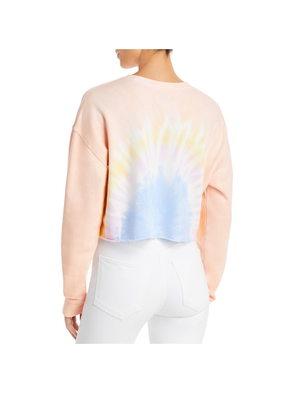 WSLY Womens Orange Ribbed Cropped Tie Dye Long Sleeve Sweatshirt L