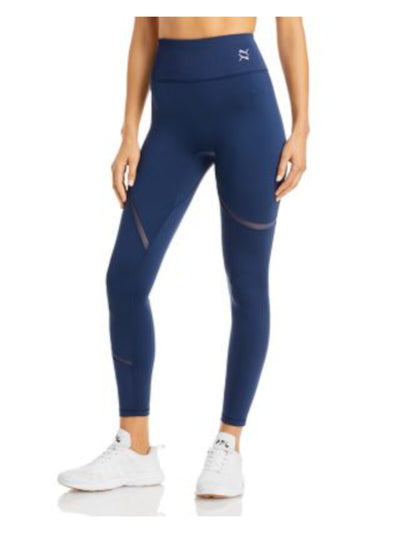 PUMA Womens Navy Stretch Pocketed Mesh Inset Ribbed Waistband Active Wear Skinny Leggings S