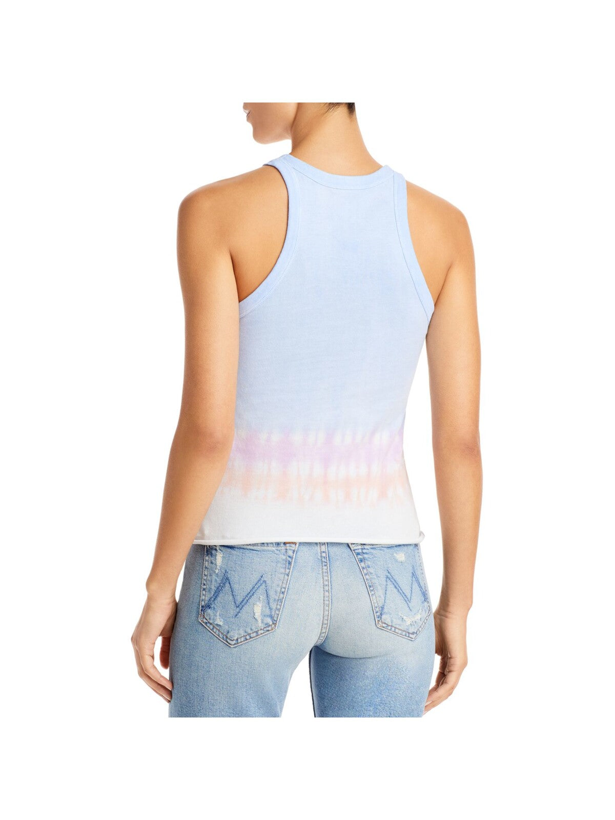 WSLY Womens Light Blue Ribbed Ombre Sleeveless Crew Neck Tank Top M