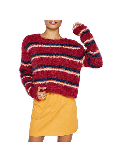 SADIE&SAGE Womens Burgundy Knit Striped Long Sleeve Crew Neck Sweater M