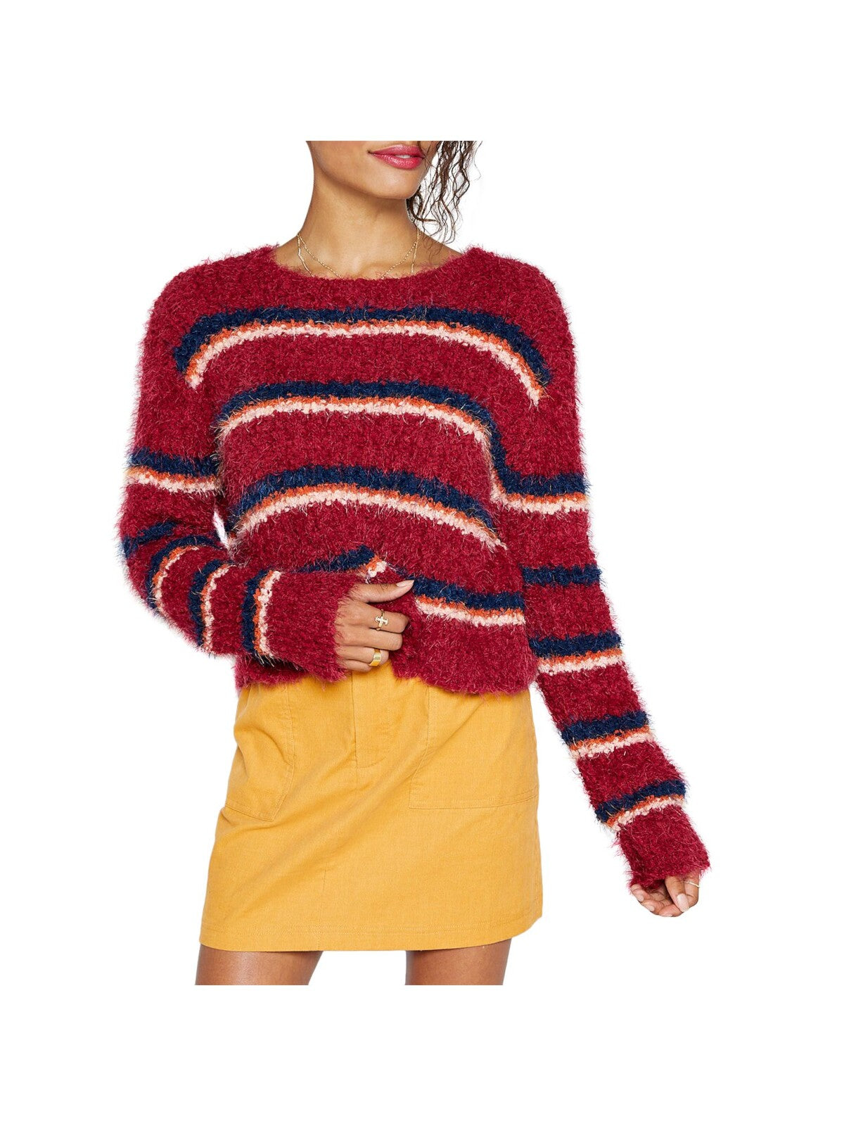 SADIE&SAGE Womens Knit Long Sleeve Crew Neck Cropped Sweater