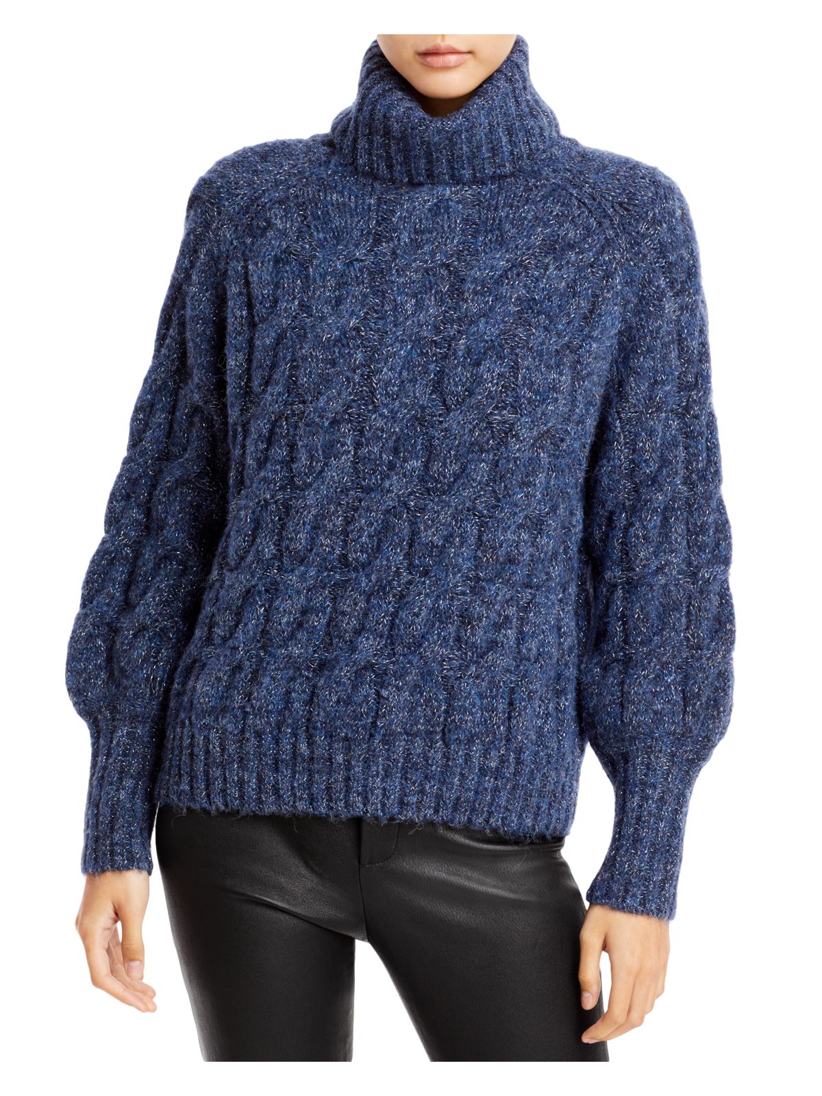 CLICHE' Womens Navy Metallic Long Sleeve Cowl Neck Wear To Work Sweater XS
