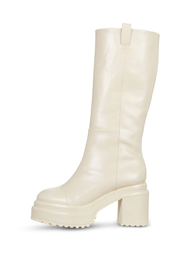 CULT GAIA Womens Beige Pull Tabs 2" Platform Padded Hana Round Toe Block Heel Leather Heeled Boots 39.5
