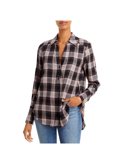 PAIGE Womens Black Plaid Long Sleeve Collared Button Up Top XS