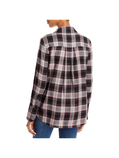 PAIGE Womens Black Plaid Long Sleeve Collared Button Up Top XS