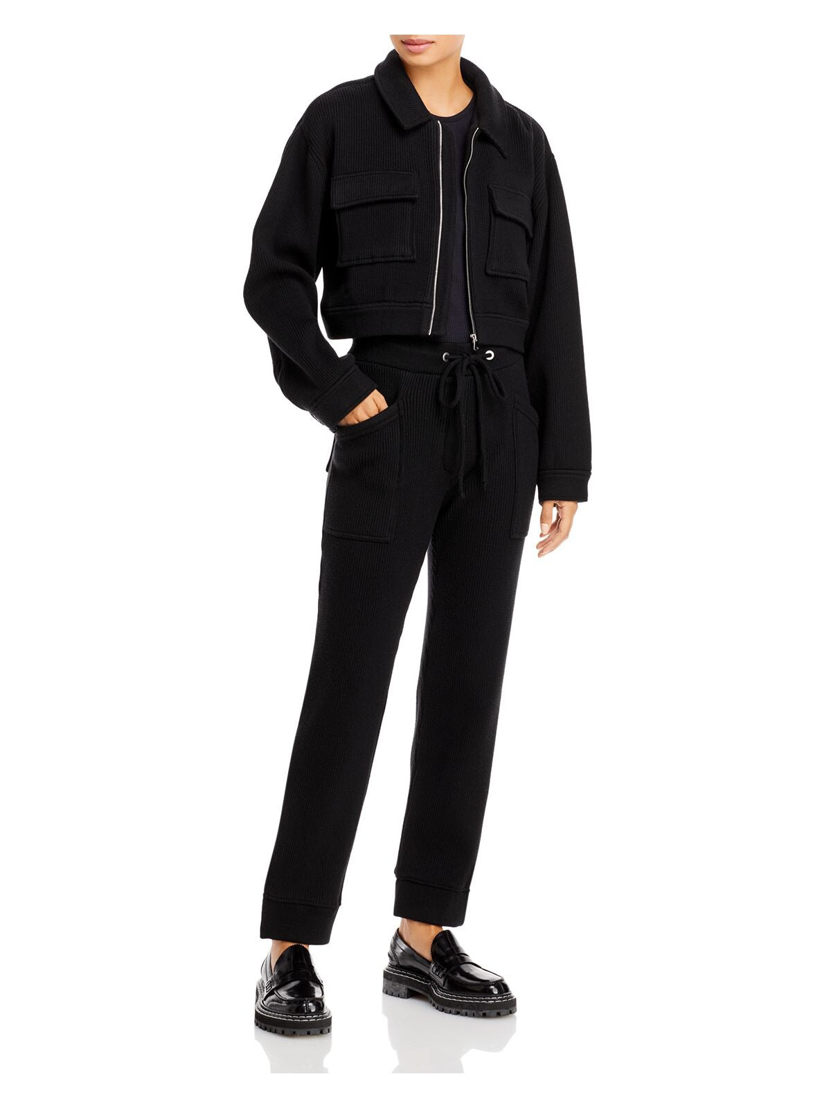 JONATHAN SIMKHAI Womens Black Pocketed Ribbed Utility Snap Button Cuffs Zip Up Jacket XL