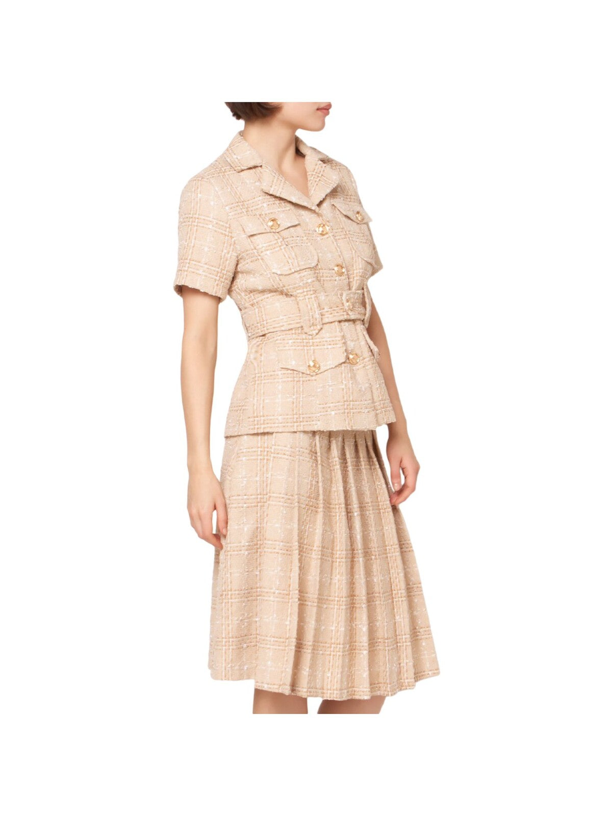 GRACIA Womens Beige Zippered Pleated Lined Knee Length Wear To Work A-Line Skirt S