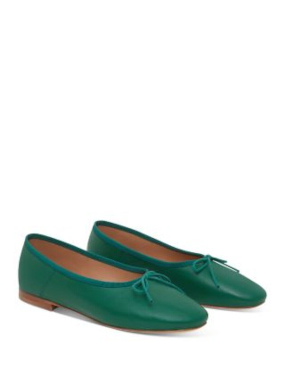 MANSUR GAVRIEL Womens Green Bow Accent Padded Dream Round Toe Block Heel Slip On Leather Ballet Flats 37