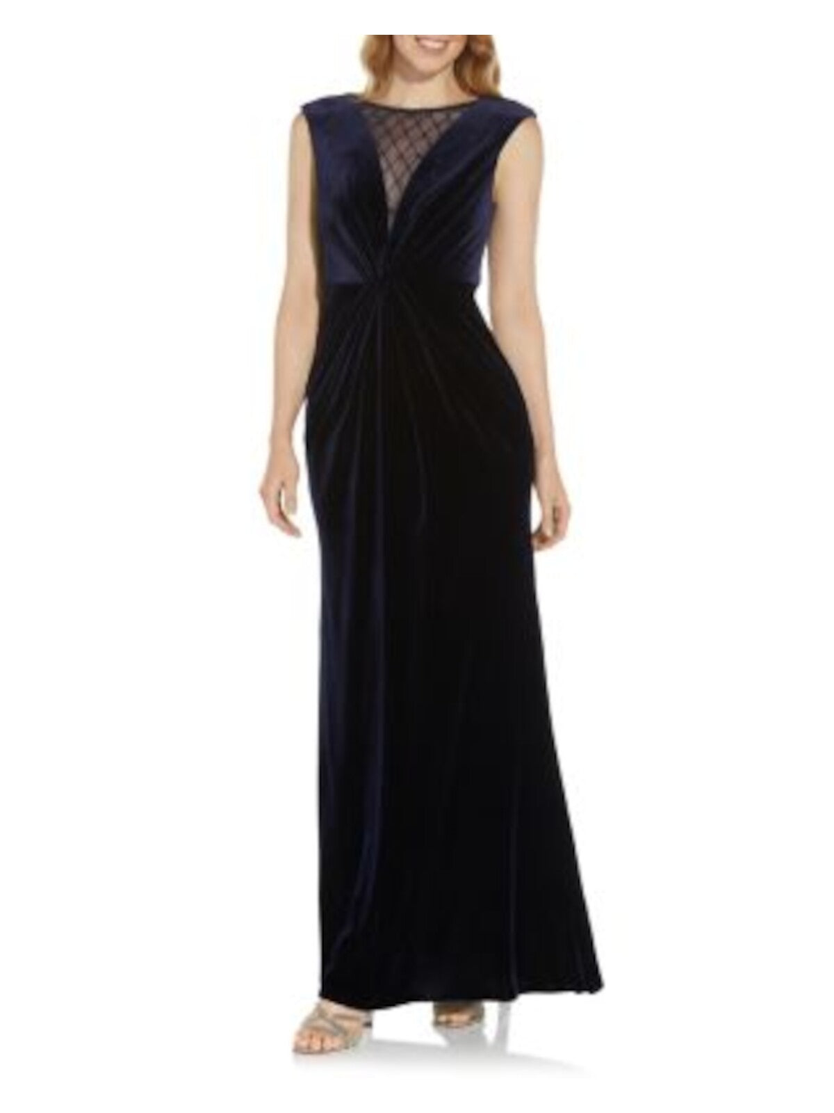 ADRIANNA PAPELL Womens Blue Zippered Sleeveless Round Neck Full-Length Evening Sheath Dress 16