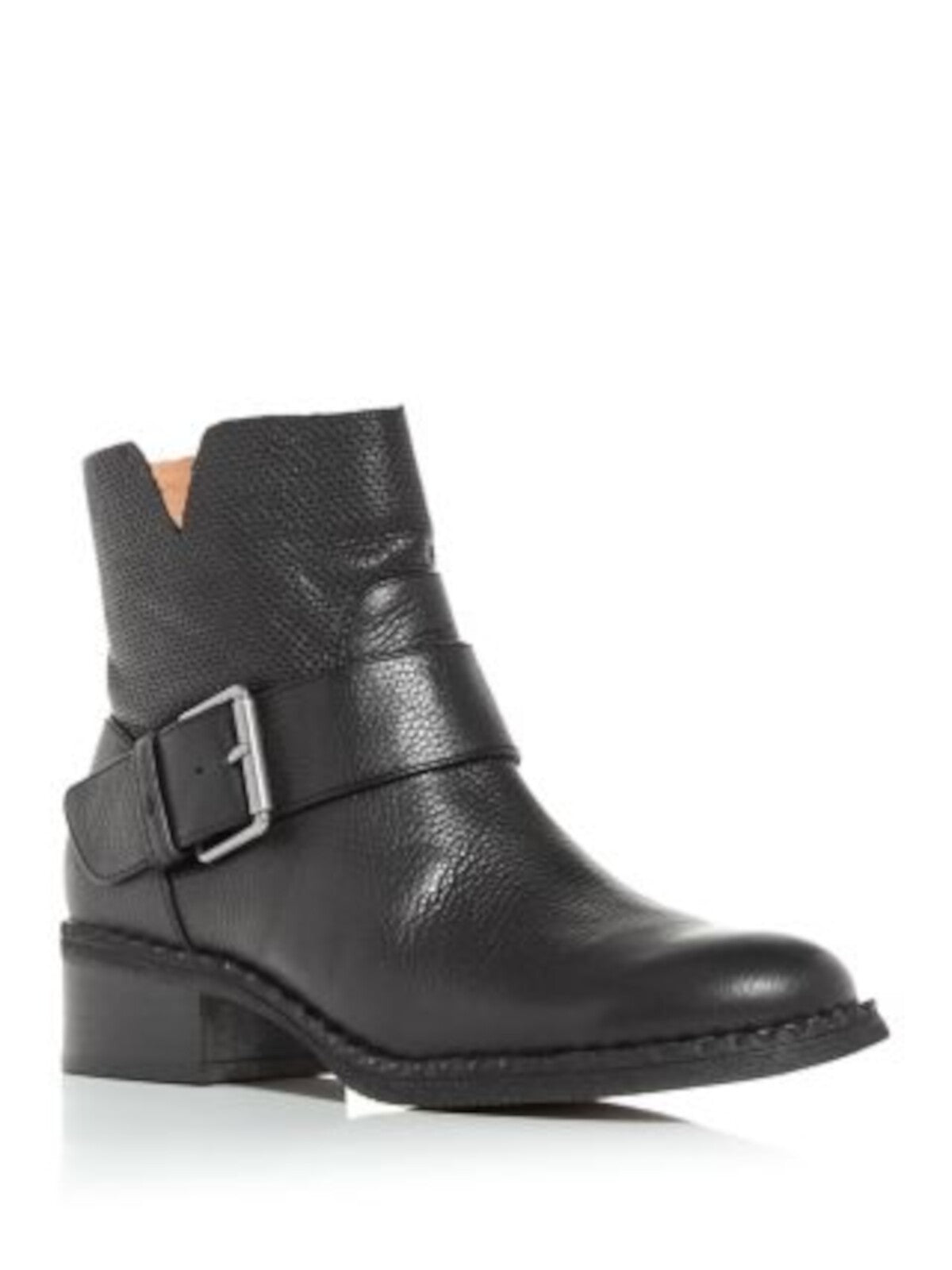 GENTLE SOULS KENNETH COLE Womens Black Slit On Topline Performance Buckle Accent Best Round Toe Block Heel Zip-Up Leather Moto 7.5 M