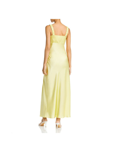 NICHOLAS Womens Yellow Silk Ruched Cut Out Tie Front High Slit Sleeveless Square Neck Maxi Party Sheath Dress 2