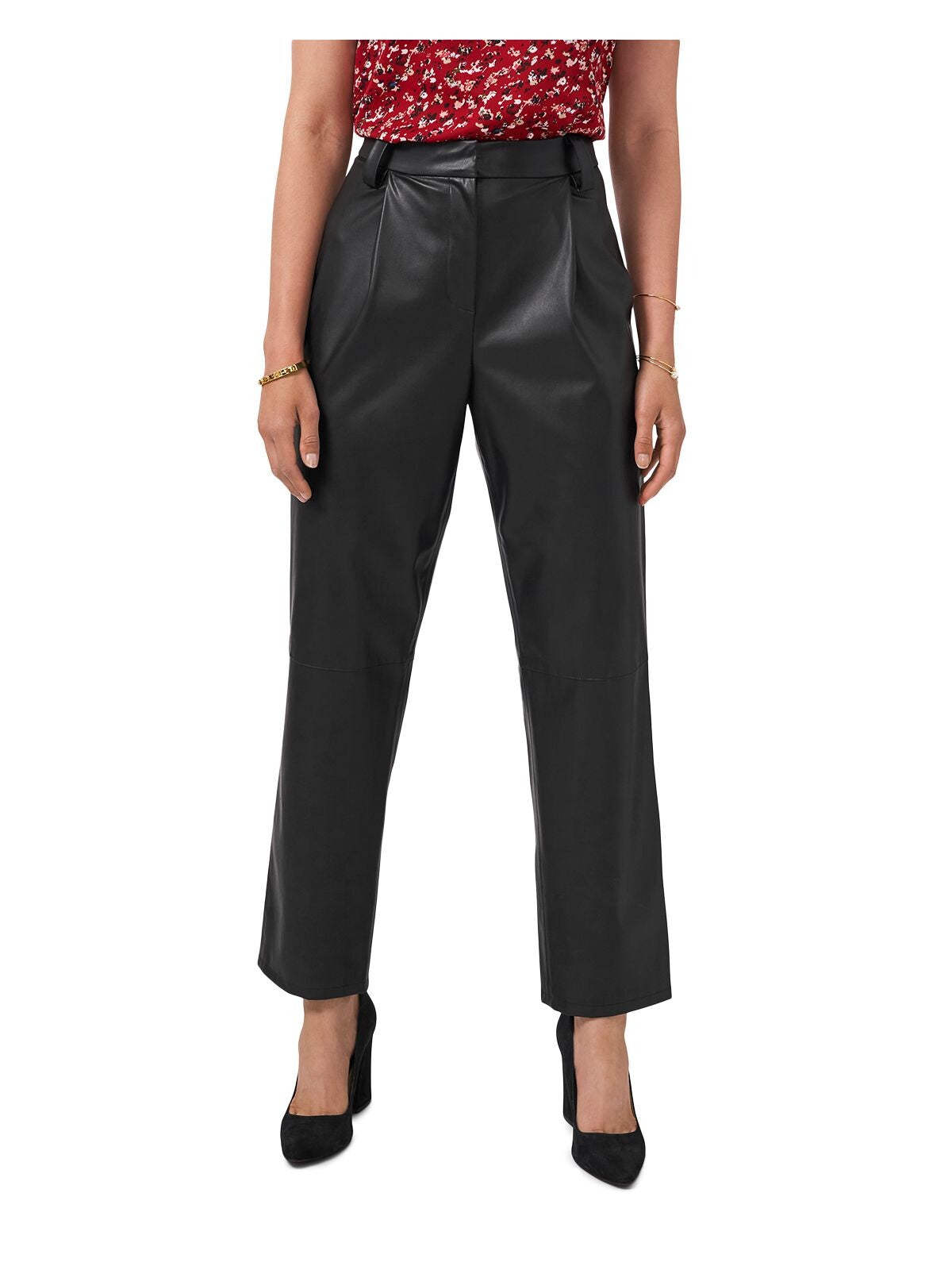 VINCE CAMUTO Womens Black Faux Leather Zippered Pocketed Hook-and-loop Closure Wear To Work Straight leg Pants 2