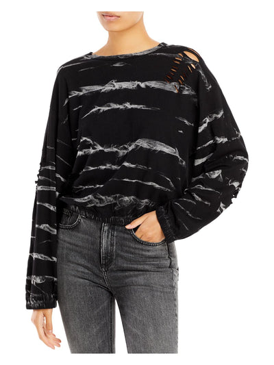 VINTAGE HAVANA Womens Distressed Elasticized Long Sleeve Crew Neck Sweatshirt