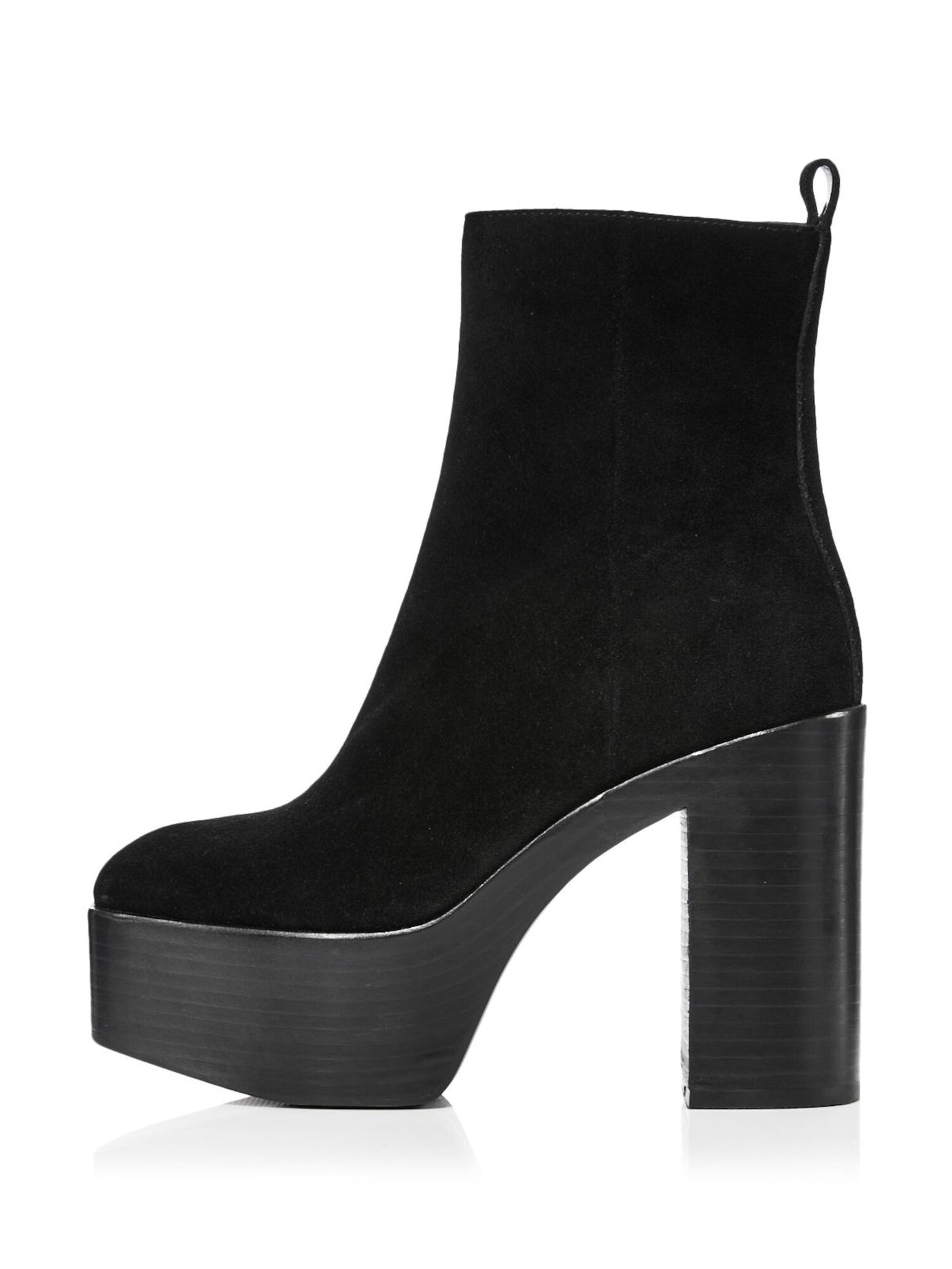 AQUA Womens Black 2" Platform Comfort Maya Square Toe Stacked Heel Zip-Up Leather Booties 8 M