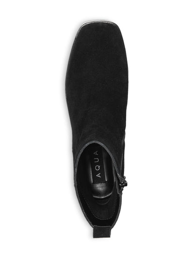 AQUA Womens Black 2" Platform Comfort Maya Square Toe Stacked Heel Zip-Up Leather Booties 9.5 M