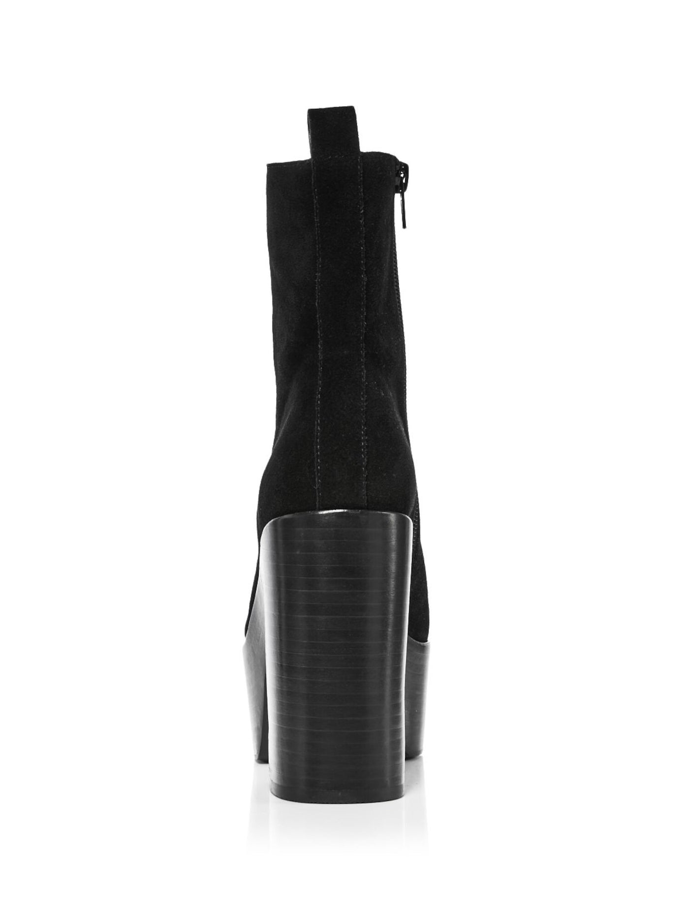 AQUA Womens Black 2" Platform Comfort Maya Square Toe Stacked Heel Zip-Up Leather Booties 9.5 M
