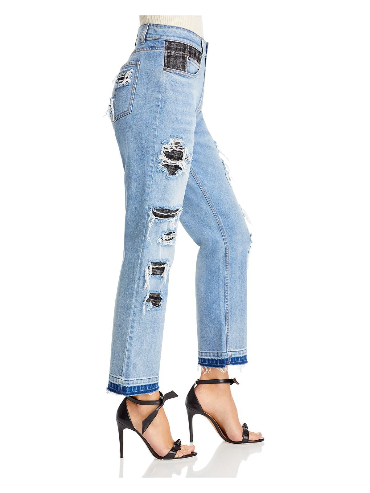 HELLESSY Womens Blue Denim Zippered Pocketed Cropped Straight Leg High Waist Jeans 10