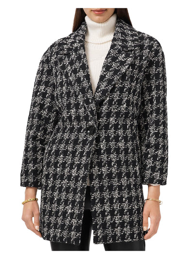 VINCE CAMUTO Womens Black Pocketed Notch Lapels Long Sleeves Lined Houndstooth Jacket XS
