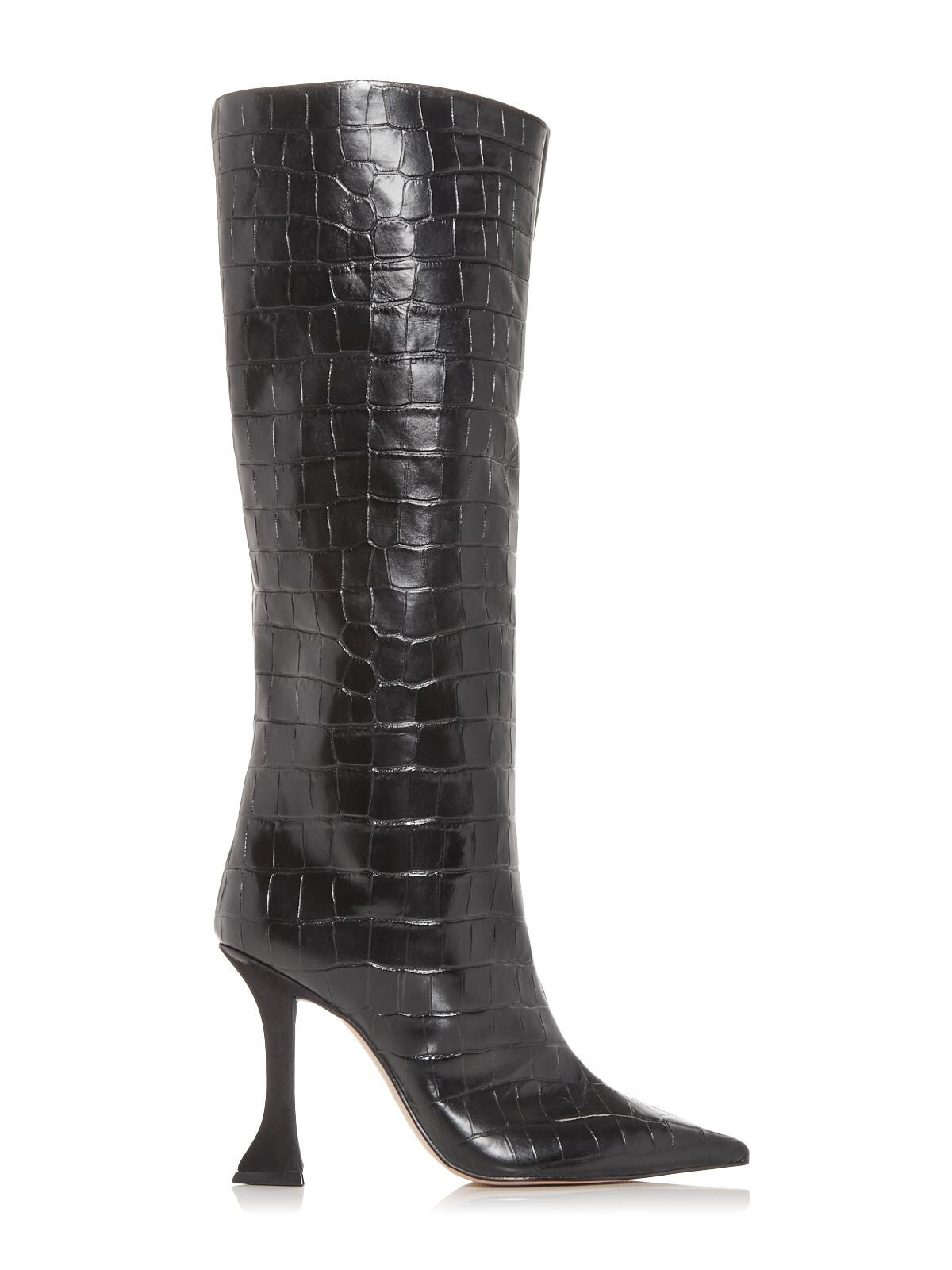 AQUA Womens Black Crocodile Comfort Pointed Toe Flare Zip-Up Leather Dress Boots 6.5