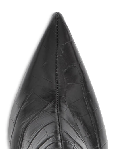 AQUA Womens Black Crocodile Comfort Pointed Toe Flare Zip-Up Leather Dress Boots 6.5