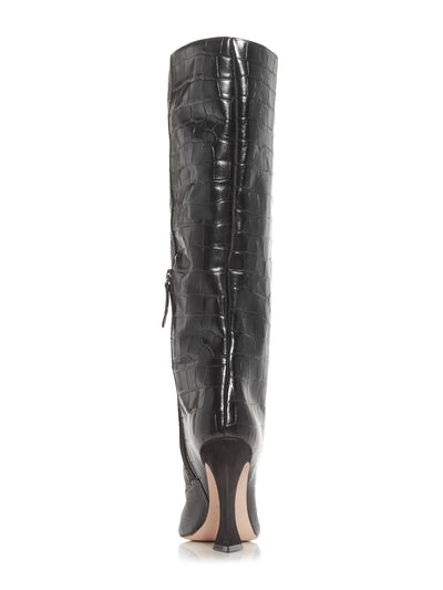 AQUA Womens Black Crocodile Comfort Pointed Toe Flare Zip-Up Leather Dress Boots 6.5