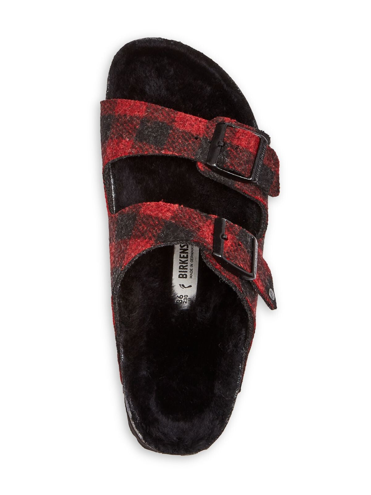 BIRKENSTOCK Womens Red Plaid Contoured Footbed Buckle Accent Comfort Arizona Round Toe Platform Slip On Sandals Shoes