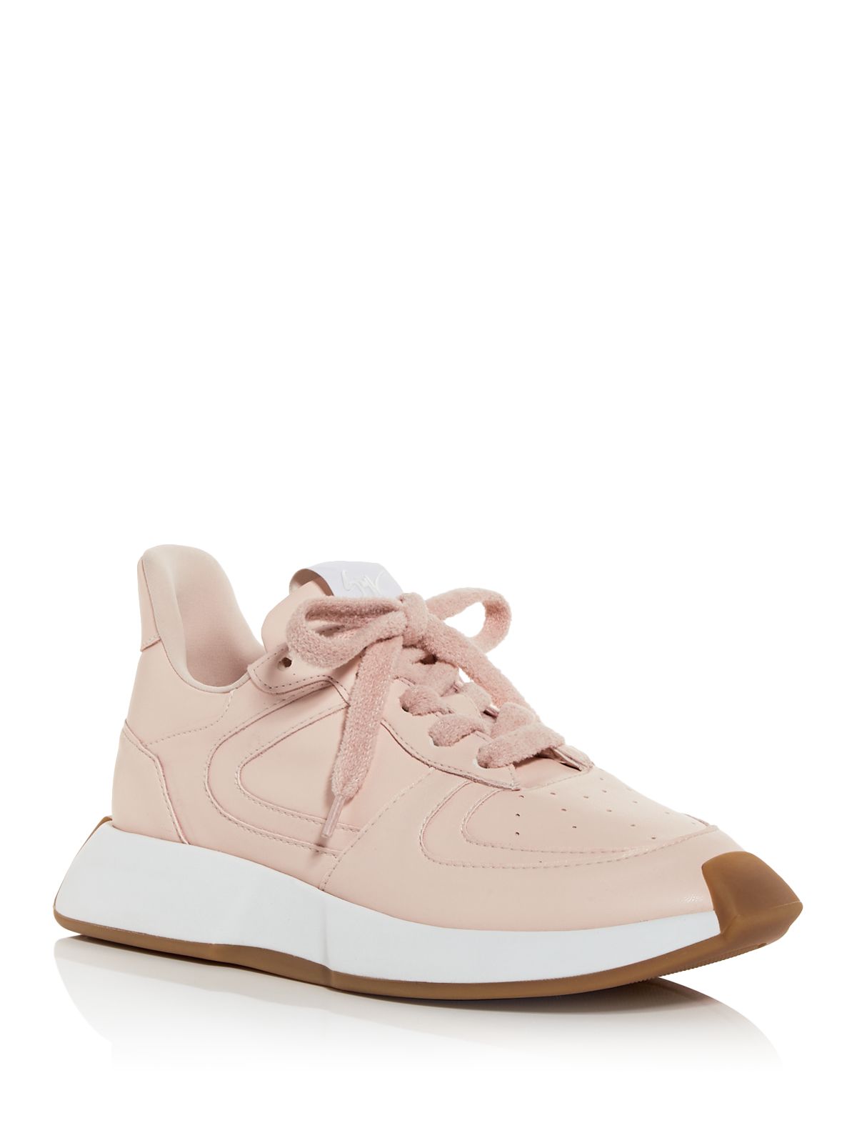 GIUSEPPE ZANOTTI Womens Pink Padded Tongue And Collar Rubber Bumper At Heel And Toe Padded Perforated Winner Almond Toe Wedge Lace-Up Sneakers Shoes 38.5