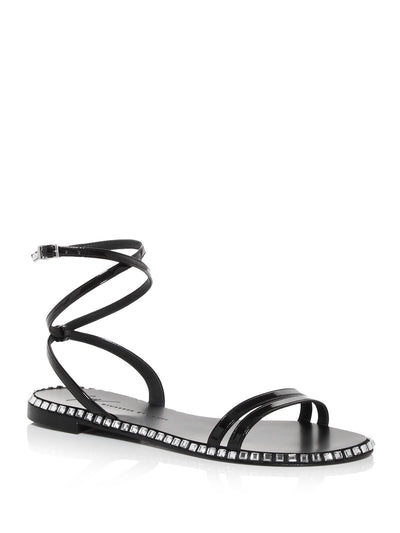 GIUSEPPE ZANOTTI Womens Black Crystal Sole Edge Embellished Ankle Strap Joan Round Toe Buckle Sandals Shoes 36.5
