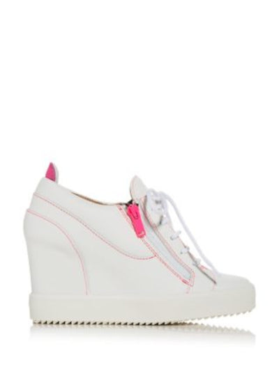 GIUSEPPE ZANOTTI Womens White Zippered Contrast Stitch Heel Pull-Tab Padded Hidden Heel Color Pop Round Toe Lace-Up Leather Sneakers Shoes 36.5