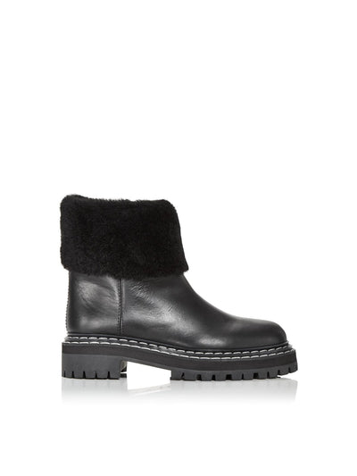 PROENZA SCHOULER Womens Black 1" Platform Shearling Cuff Lug Sole Padded Round Toe Block Heel Leather Winter Boots 37
