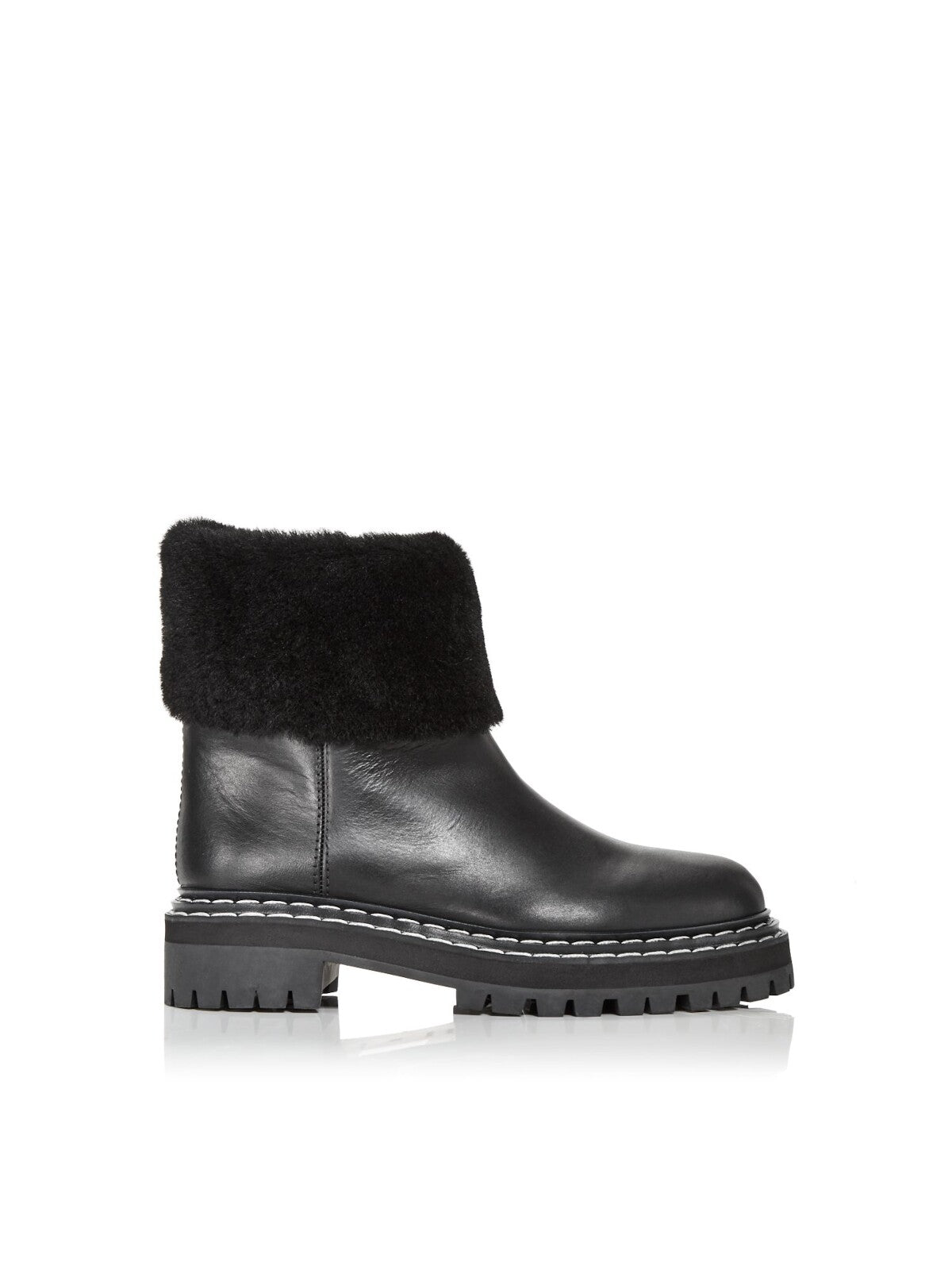 PROENZA SCHOULER Womens Black 1" Platform Shearling Cuff Lug Sole Padded Round Toe Block Heel Leather Winter Boots 40