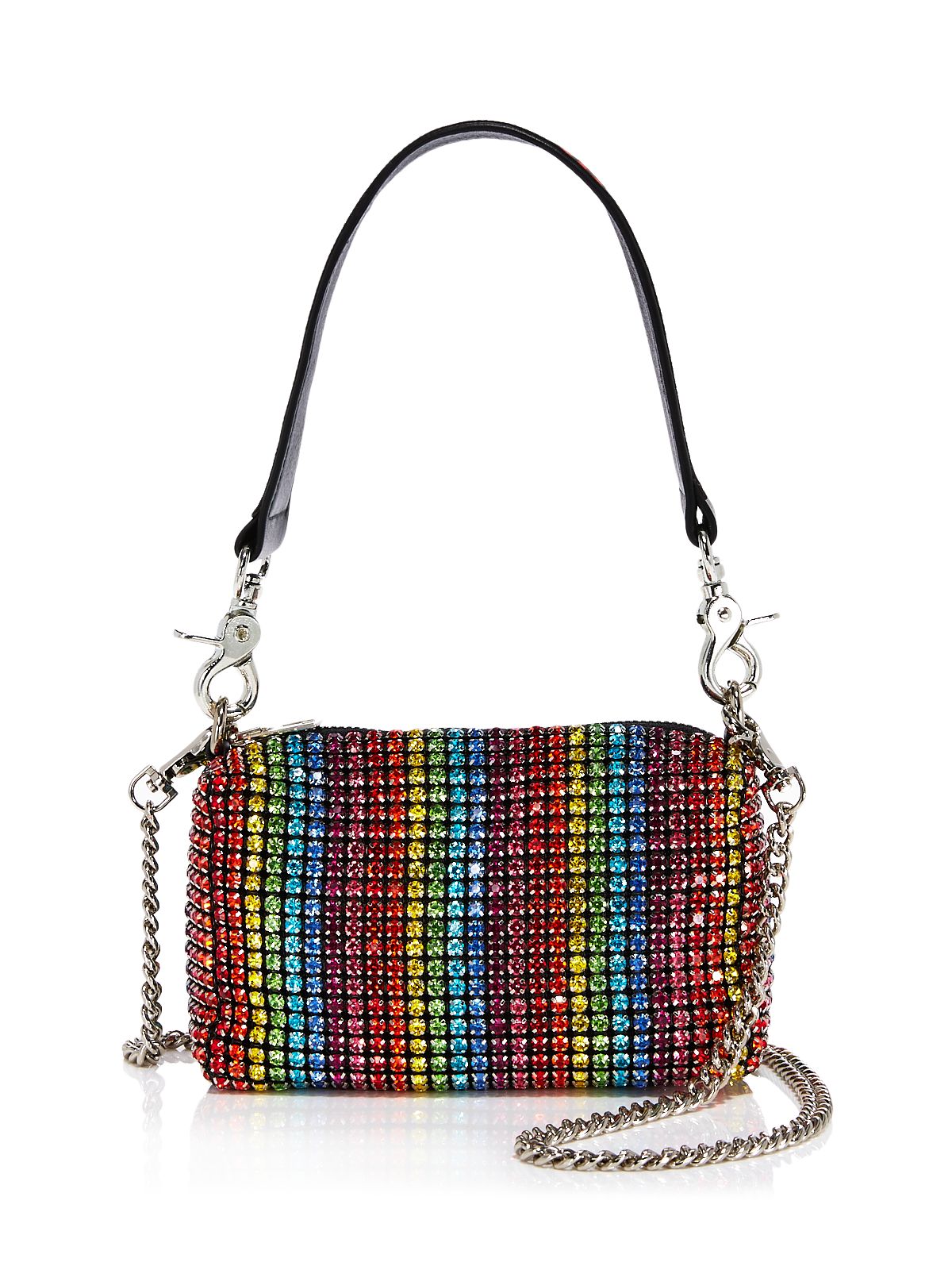 BRUCEGLEN Women's Rainbow Embellished Color Block Nylon Removable Top Handle 13In Single Strap Crossbody Handbag Purse