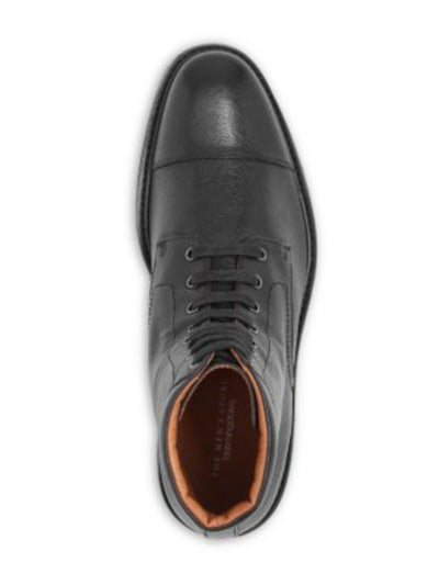 THE MENS STORE Mens Black Padded Cap Toe Block Heel Lace-Up Leather Boots Shoes 10.5