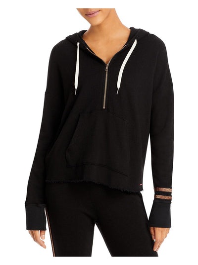 N:PHILANTHROPY Womens Black Pocketed Quarter Zip Drawstring Raw Hem Long Sleeve Hoodie Top S