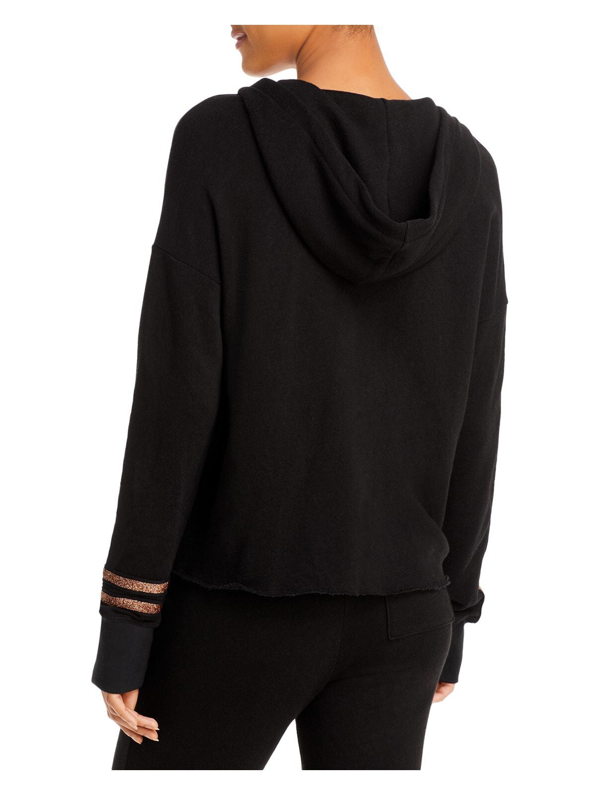 N:PHILANTHROPY Womens Black Pocketed Quarter Zip Drawstring Raw Hem Long Sleeve Hoodie Top XS