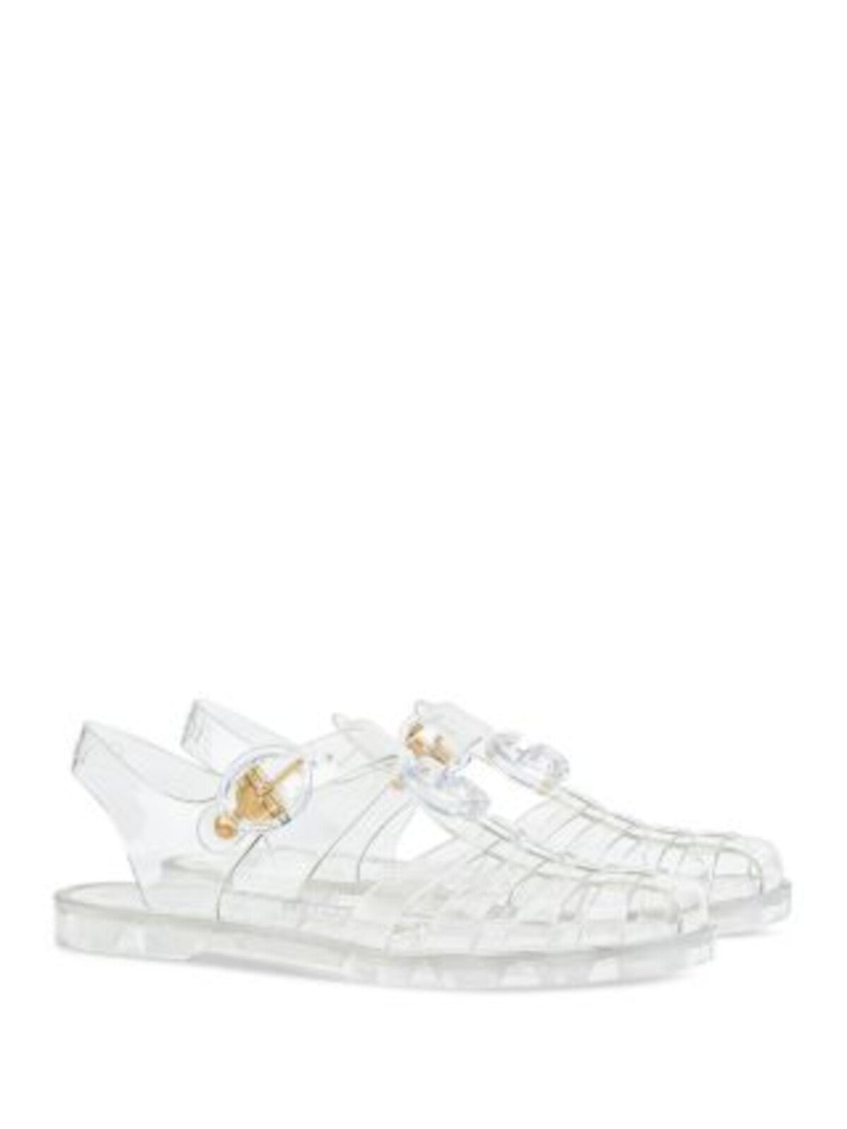 GUCCI Womens Clear Translucent Fisherman Logo Accent Cutout Adjustable Comfort Round Toe Buckle Jelly 34