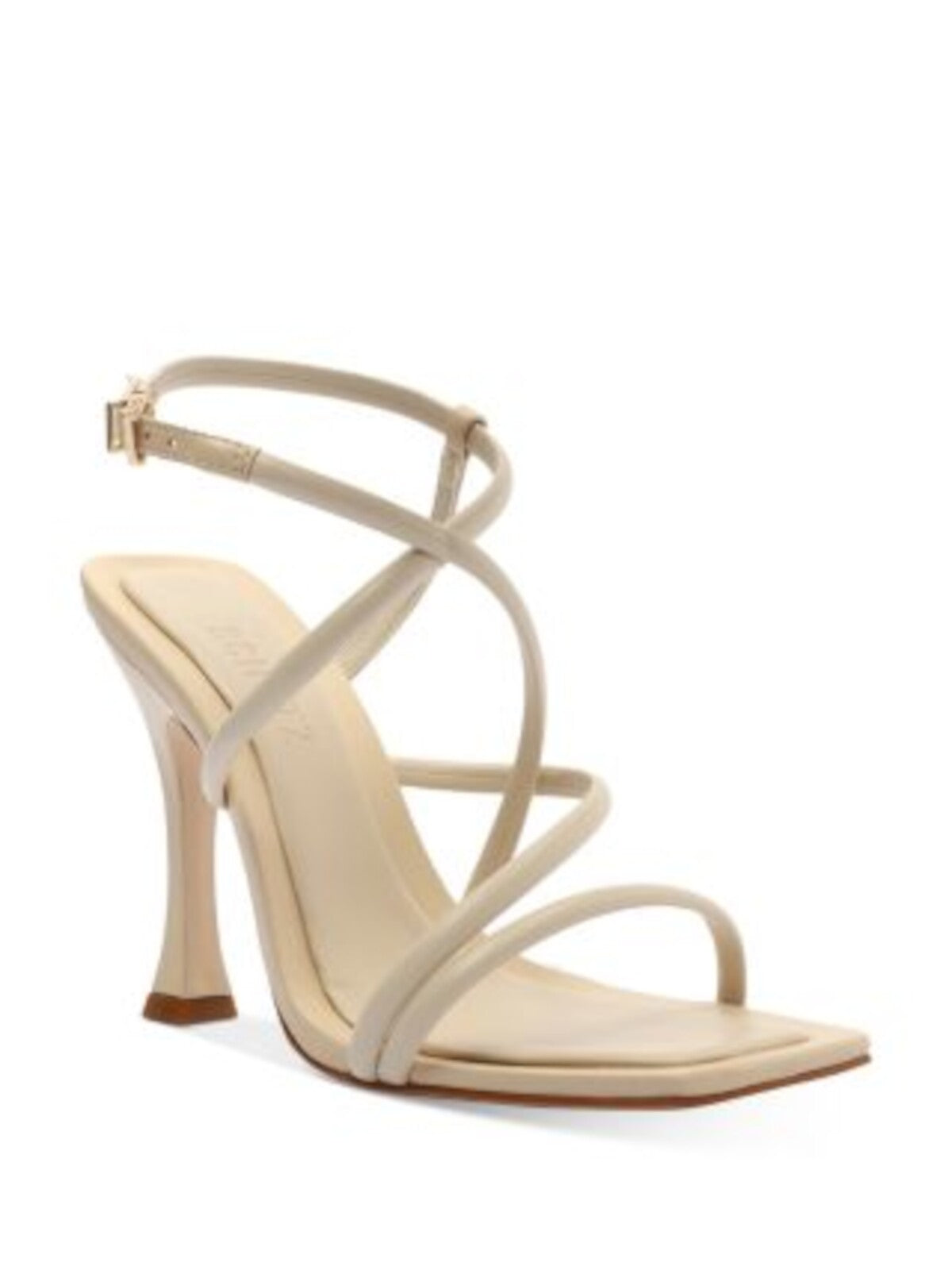 SCHUTZ Womens Ivory Strappy Padded Ankle Strap Lovi Square Toe Flare Buckle Leather Heeled Sandal 9.5 B