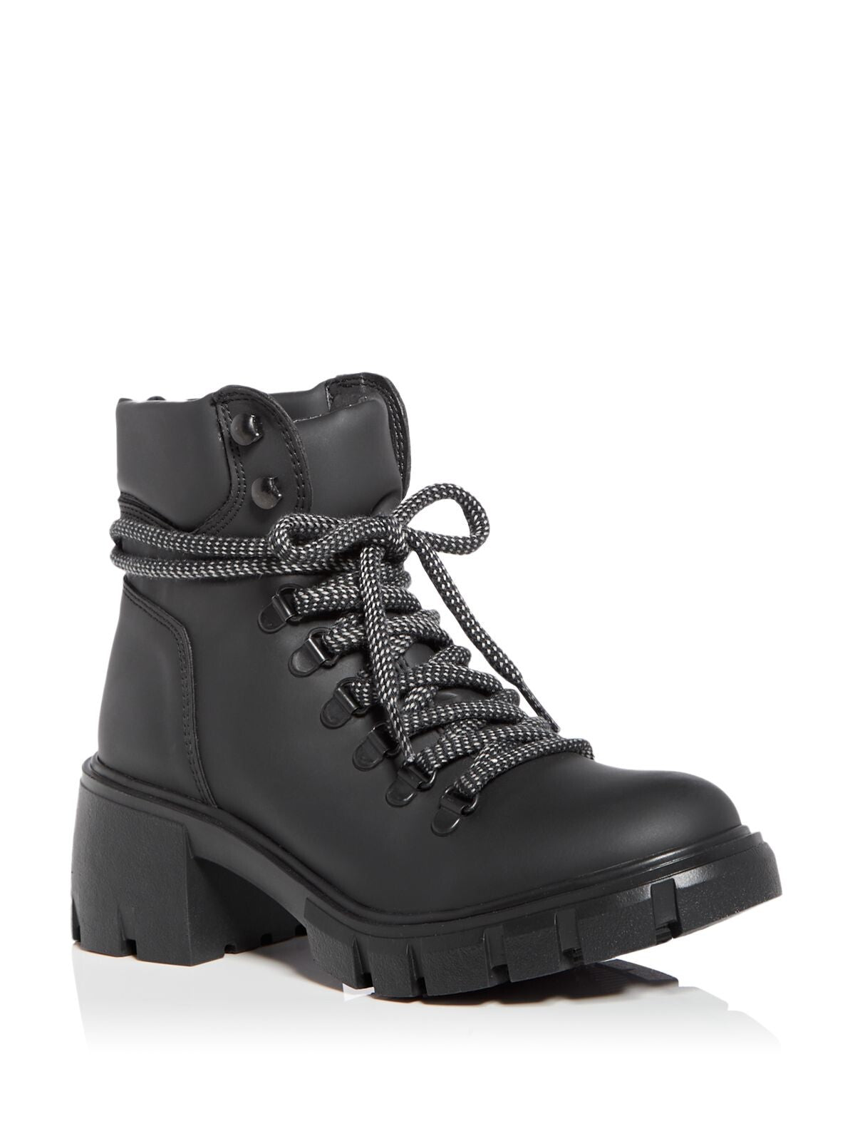 AQUA Womens Black 1" Platform Water Resistant Padded Reign Round Toe Block Heel Lace-Up Combat Boots 9.5 M