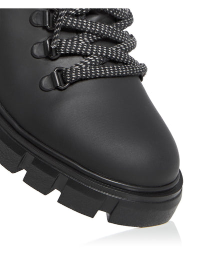 AQUA Womens Black 1" Platform Water Resistant Padded Reign Round Toe Block Heel Lace-Up Combat Boots M