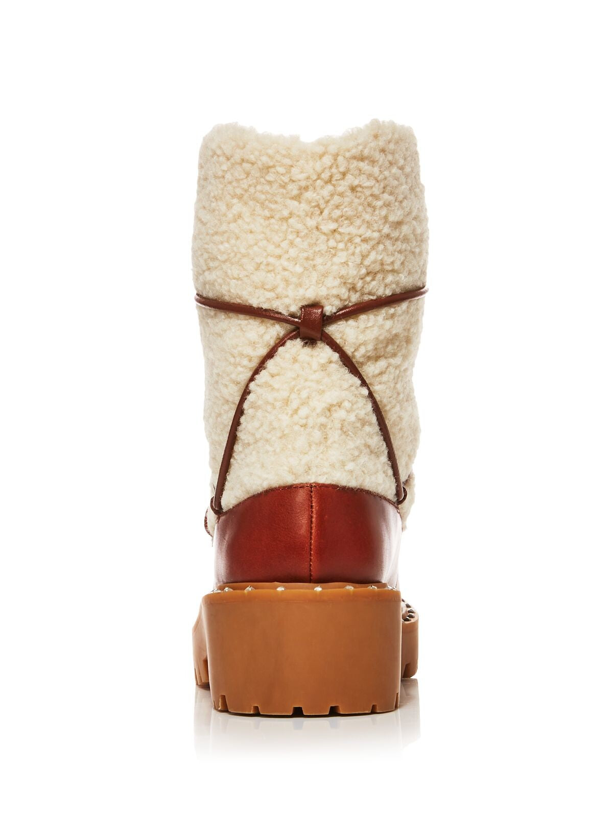 AQUA Womens Brown Comfort Studded Lug Sole Fuzz Round Toe Block Heel Lace-Up Snow Boots 8.5 M