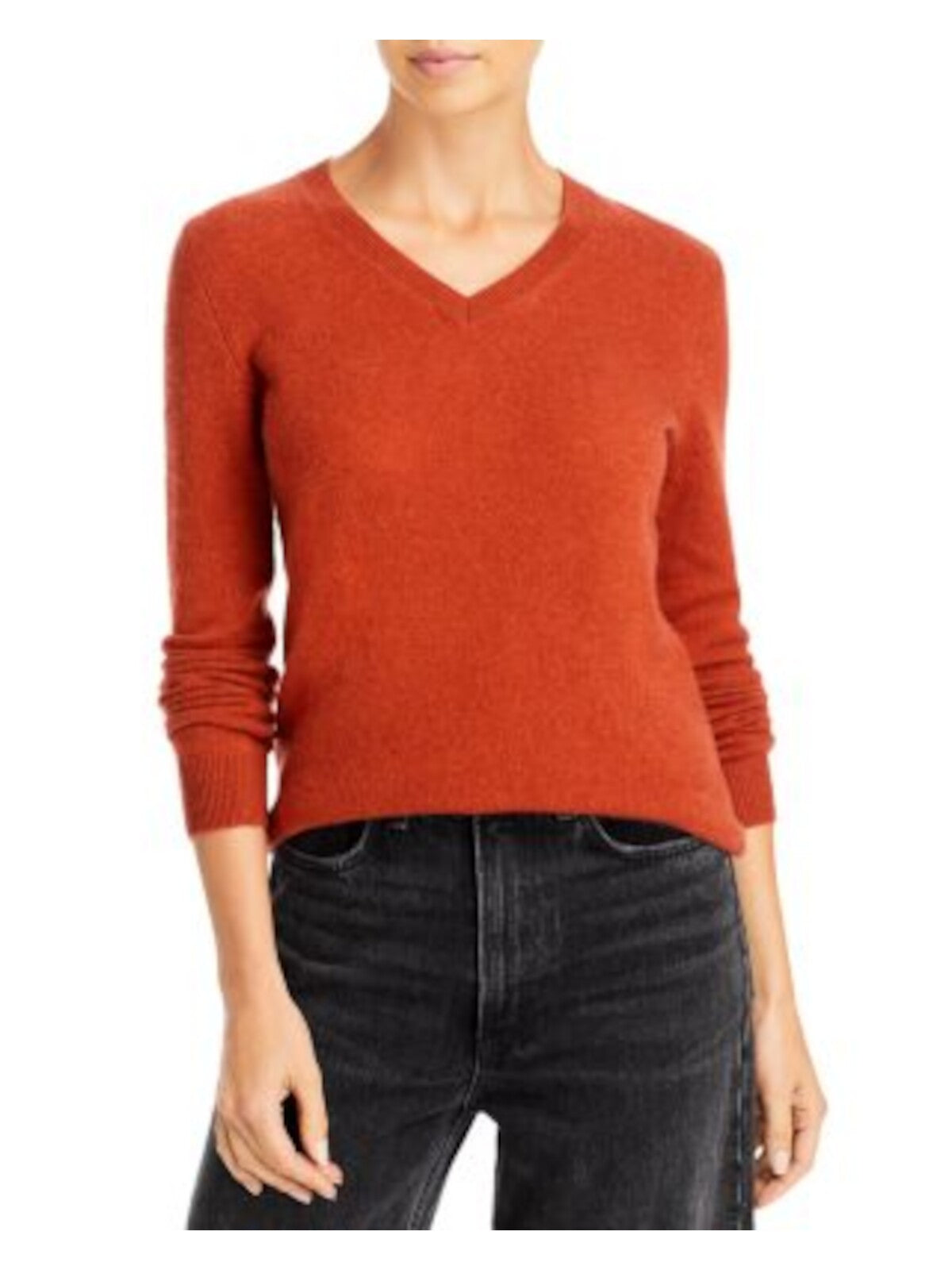 Designer Brand Womens Orange Long Sleeve V Neck Sweater XS
