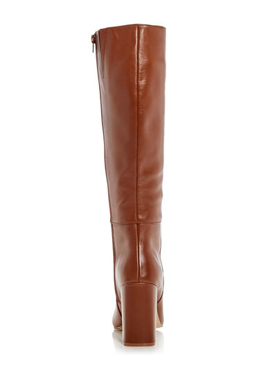 AQUA Womens Beige Comfort Goring Flair Square Toe Block Heel Zip-Up Leather Dress Boots 8 M