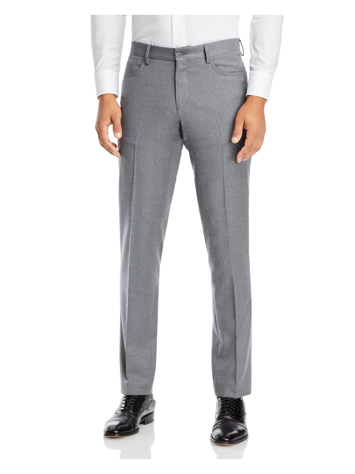 THE MENS STORE Mens Milano Gray Flat Front, Regular Fit Stretch Pants 36 Waist