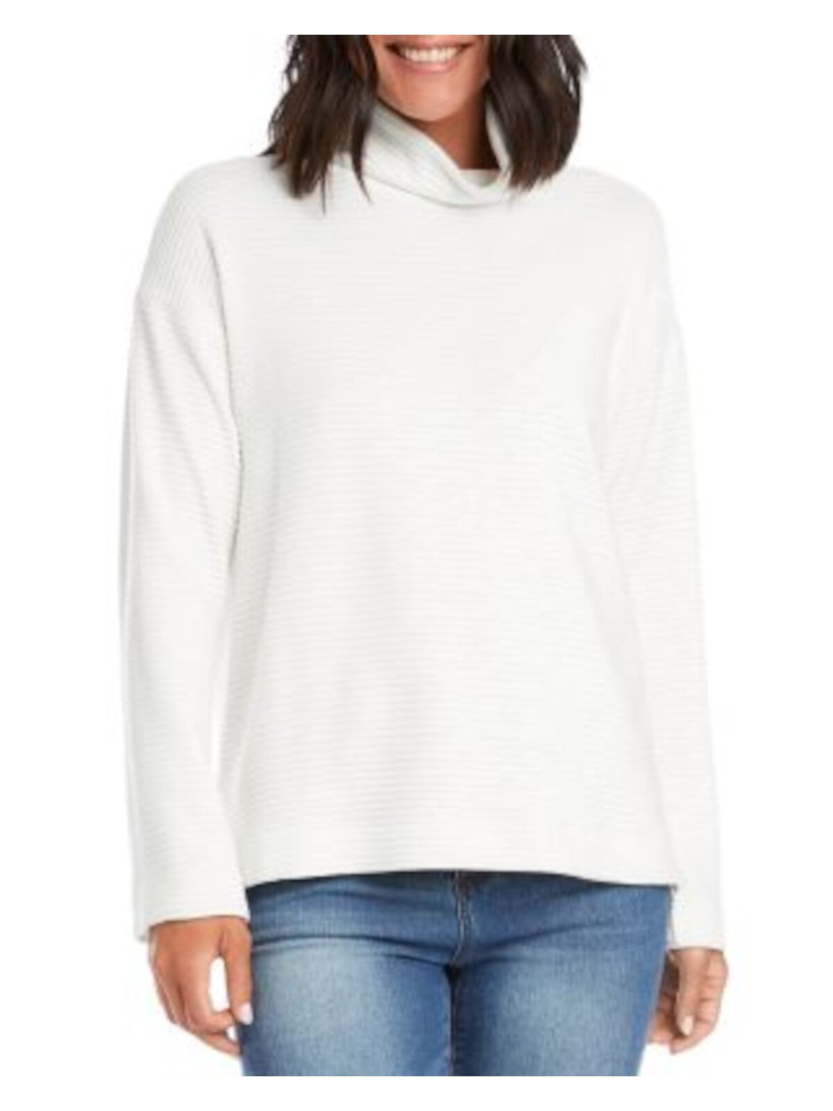 KAREN KANE Womens Ivory Ribbed Hi-lo Hem Long Sleeve Turtle Neck Sweater L