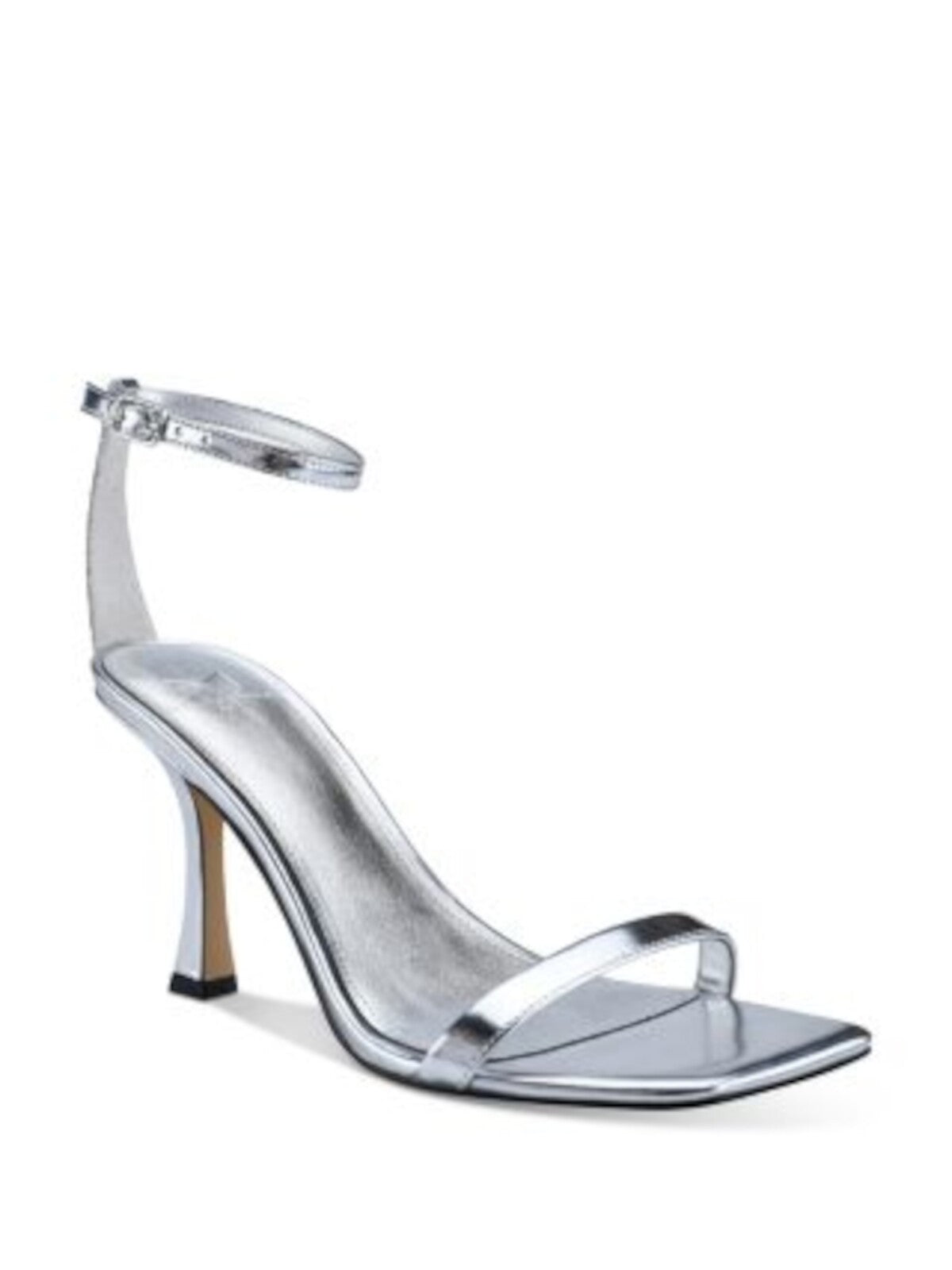 MARC FISHER Womens Silver Ankle Strap Jalina Square Toe Stiletto Buckle Leather Dress Heeled Sandal 6.5 M