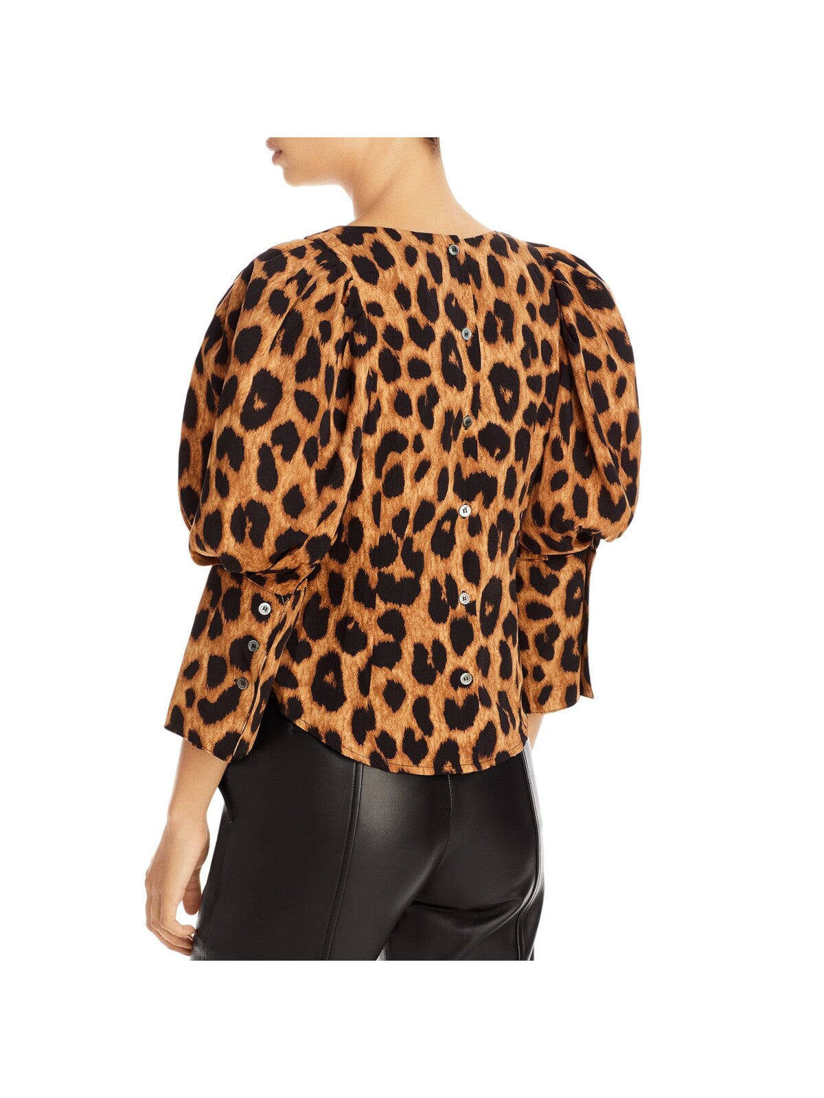 GRACIA Womens Brown Animal Print Round Neck Evening Top S