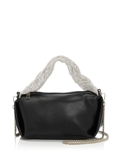 AQUA Women's Black Embellished Solid Polyurethane Removable Crossbody Chain Strap 40In Single Strap Handbag Purse